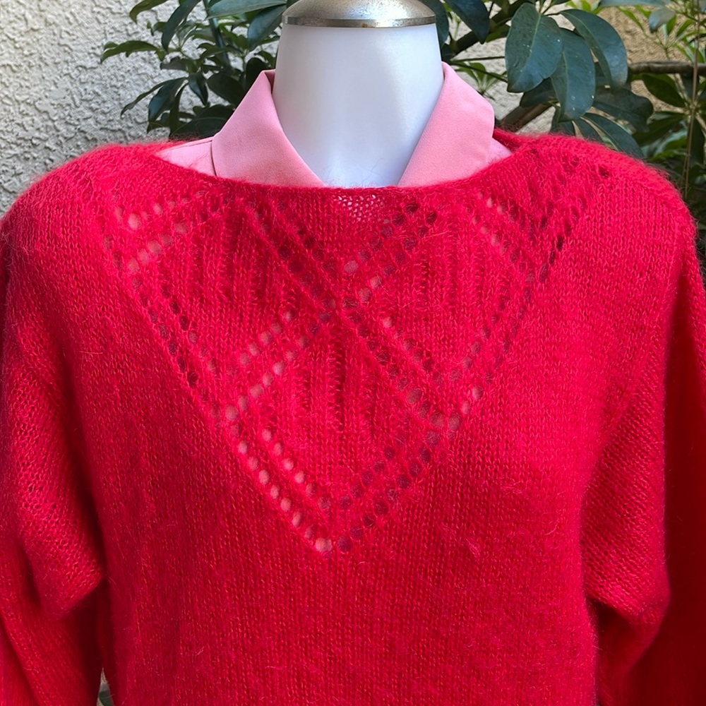 Vintage bright red Knit de Ville knitted mohair sweater